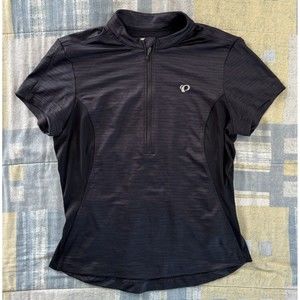 Pearl Jzumi Black 1/4 Full Zip Athletic Workout Top Women's T-Shirt Medium